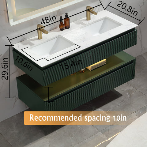 Lumino 48" Modern Double Bathroom Vanity with Engineered Stone Top and Light US
