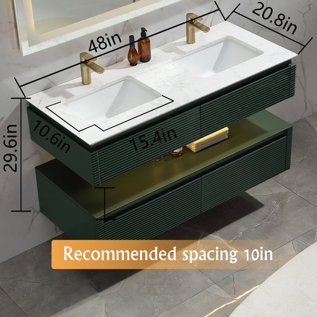 Lumino 48" Modern Double Bathroom Vanity with Engineered Stone Top and Light US
