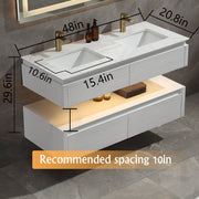 Lumino 48" Modern Double Bathroom Vanity with Engineered Stone Top and Light US