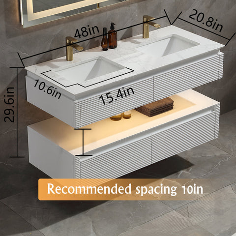 Lumino 48" Modern Double Bathroom Vanity with Engineered Stone Top and Light US