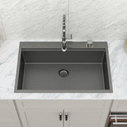 33" x 22" Gunmetal Black Drop-in Kitchen Sink Stainless Steel Workstation Sink with Two Faucet Hole