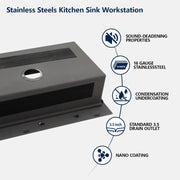 33" x 22" Gunmetal Black Drop-in Kitchen Sink Stainless Steel Workstation Sink with Two Faucet Hole