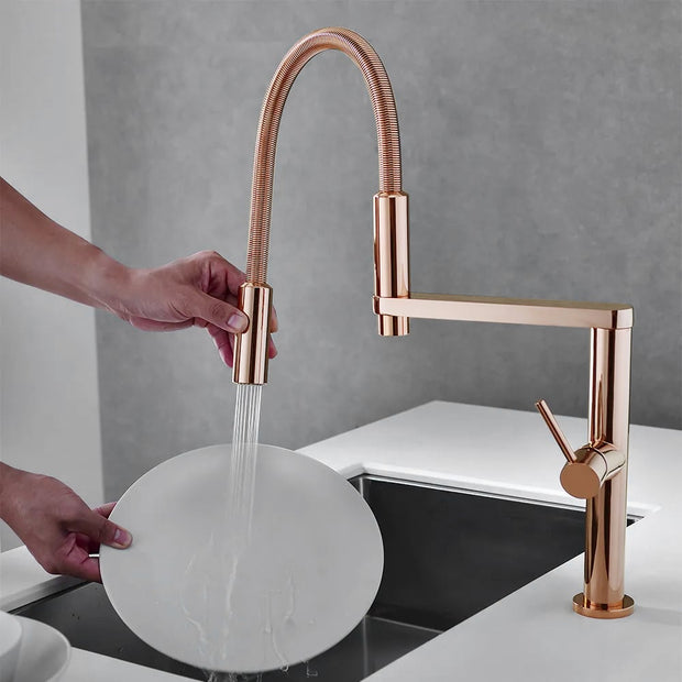 Single Hole High Arc Magnetic Kitchen Faucet Dual-Function Spray In Gold