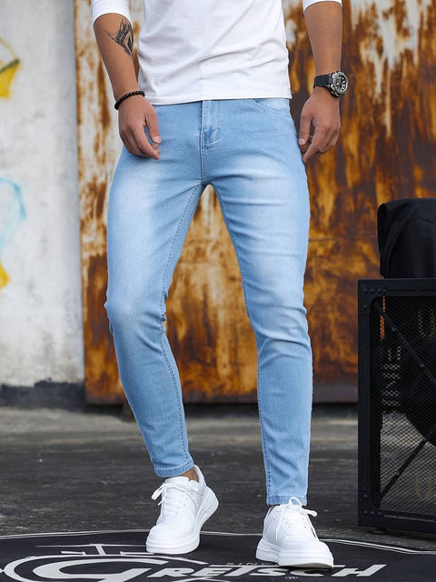 Men's Casual Skinny Jeans, Chic Street Style Medium Stretch Denim Pants