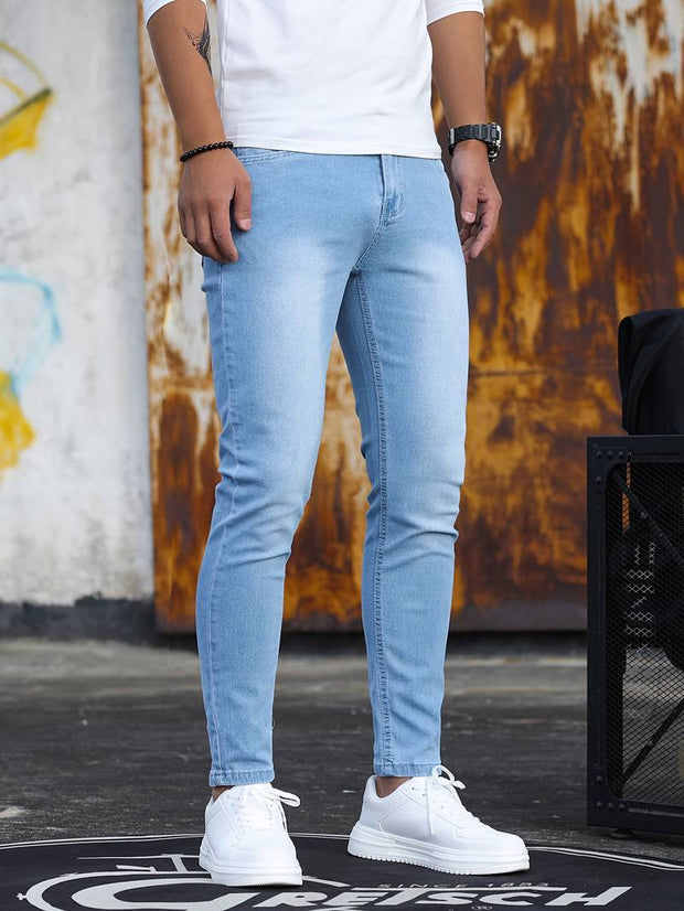 Men's Casual Skinny Jeans, Chic Street Style Medium Stretch Denim Pants