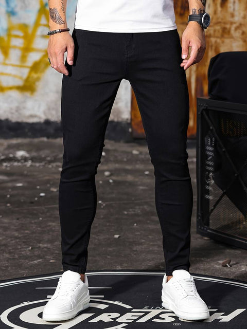 Men's Casual Skinny Jeans, Chic Street Style Medium Stretch Denim Pants