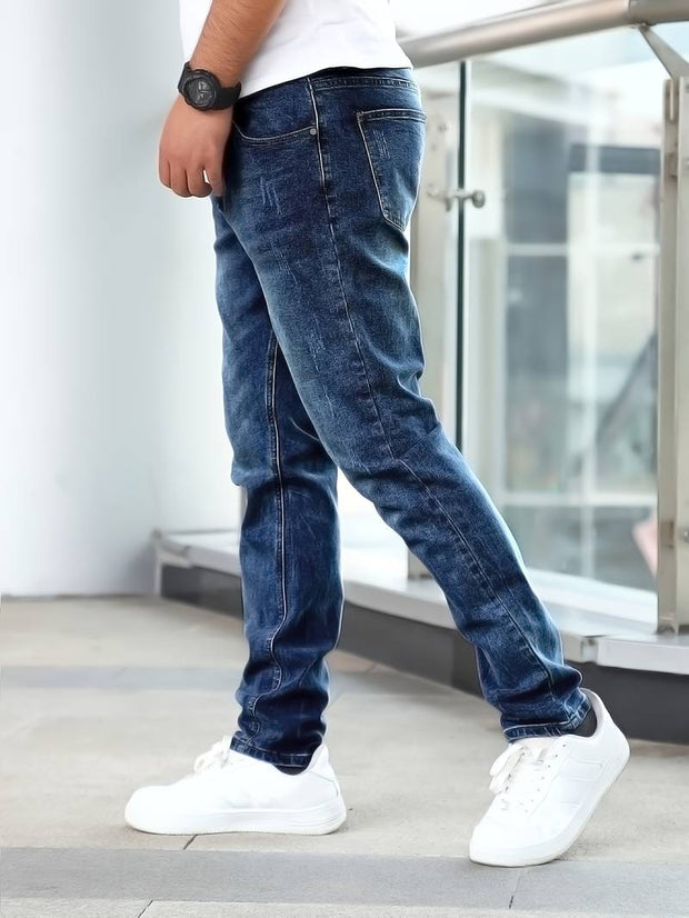 Men's Casual Medium Stretch Jeans, Classic Design Denim Pants