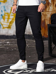 Men's Casual Skinny Jeans, Chic Street Style Medium Stretch Denim Pants