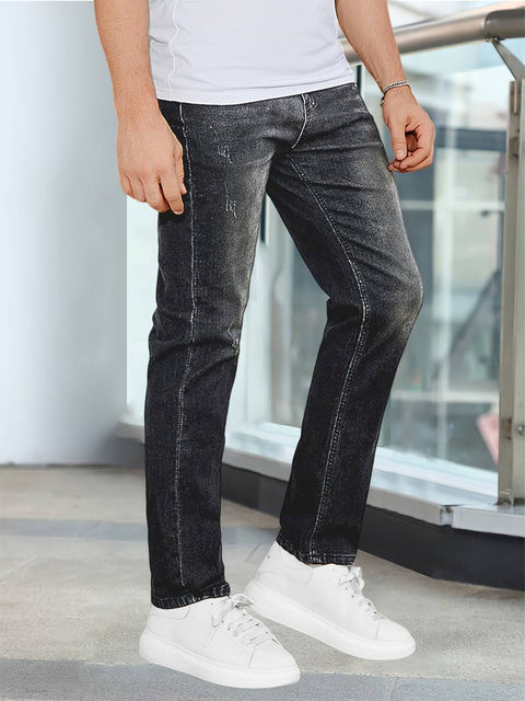 Men's Casual Medium Stretch Jeans, Classic Design Denim Pants