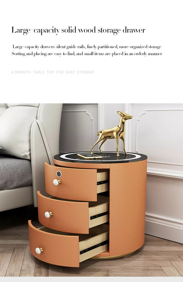 Round Smart Wireless Charging Bedside Table