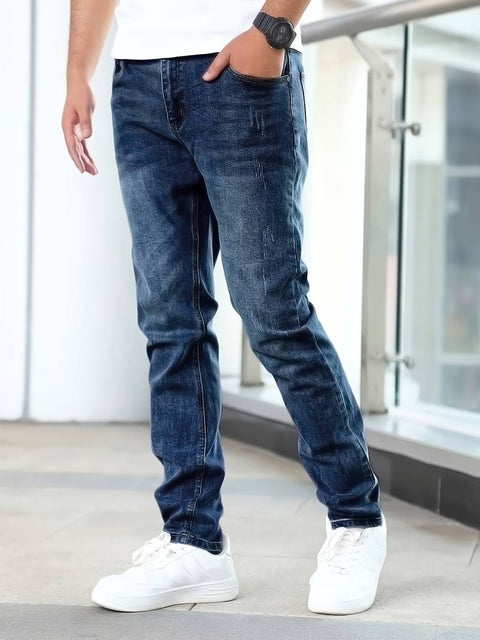 Men's Casual Medium Stretch Jeans, Classic Design Denim Pants