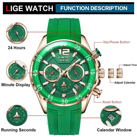 2024 LIGE Mode Heren Horloges Sport Quartz Horloge Man Merk Luxe Polshorloges Chronograaf Waterdichte Casual Klok Montre Homme