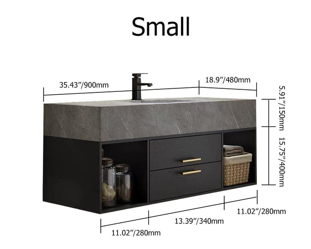 Guiles Modern 39" Grey & Black Floating Bathroom Vanity Set Stone Top Wall Mounted Bathroom Cabinet
