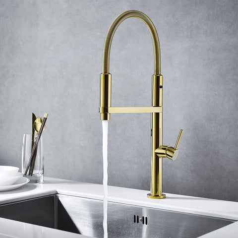 Single Hole High Arc Magnetic Kitchen Faucet Dual-Function Spray In Gold