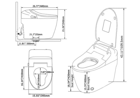 Modern Smart Toilet One-Piece 1.27 GPF Floor Mounted Elongated Toilet And Bidet Seat