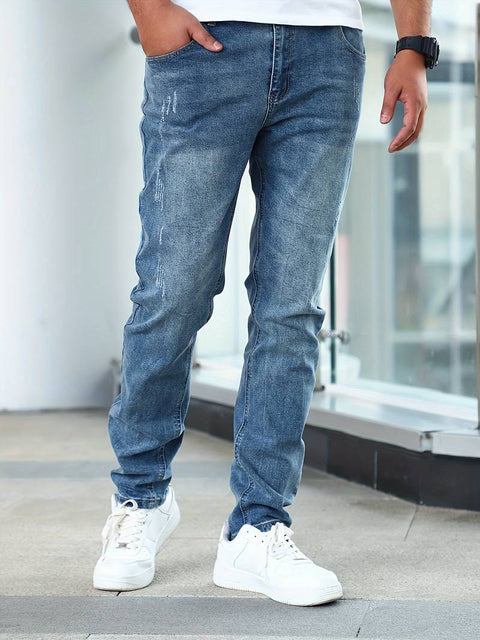 Men's Casual Medium Stretch Jeans, Classic Design Denim Pants