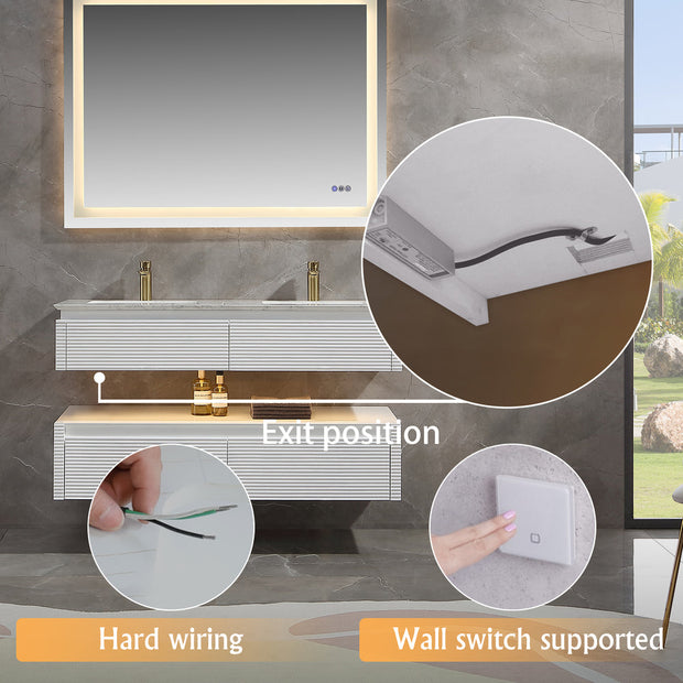 Lumino 48" Modern Double Bathroom Vanity with Engineered Stone Top and Light US