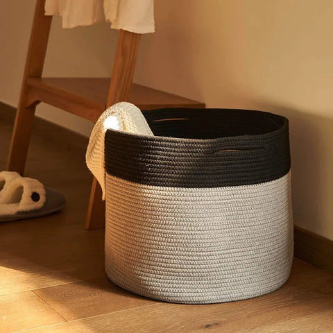 Two-toned Cotton Rope Laundry Basket