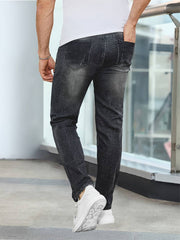 Men's Casual Medium Stretch Jeans, Classic Design Denim Pants