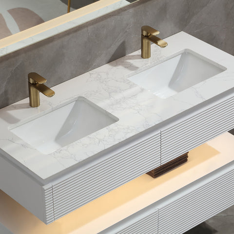 Lumino 48" Modern Double Bathroom Vanity with Engineered Stone Top and Light US