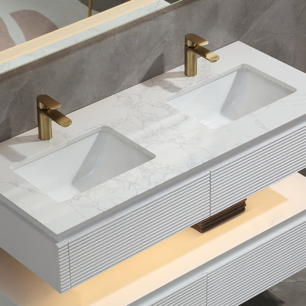 Lumino 48" Modern Double Bathroom Vanity with Engineered Stone Top and Light US