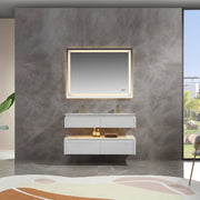 Lumino 48" Modern Double Bathroom Vanity with Engineered Stone Top and Light US