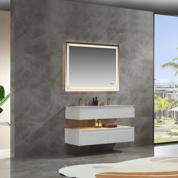 Lumino 48" Modern Double Bathroom Vanity with Engineered Stone Top and Light US