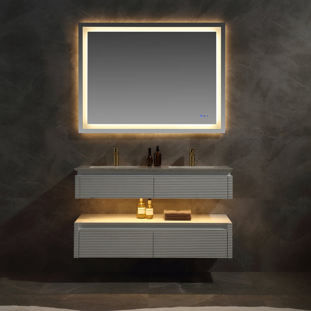 Lumino 48" Modern Double Bathroom Vanity with Engineered Stone Top and Light US