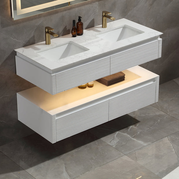 Lumino 48" Modern Double Bathroom Vanity with Engineered Stone Top and Light US