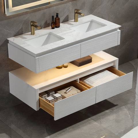 Lumino 48" Modern Double Bathroom Vanity with Engineered Stone Top and Light US