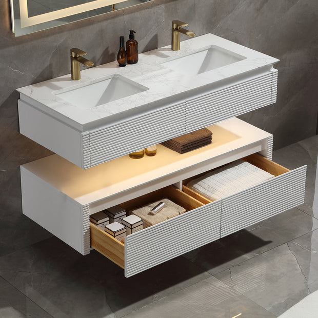 Lumino 48" Modern Double Bathroom Vanity with Engineered Stone Top and Light US