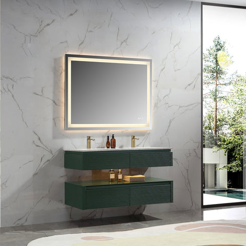 Lumino 48" Modern Double Bathroom Vanity with Engineered Stone Top and Light US