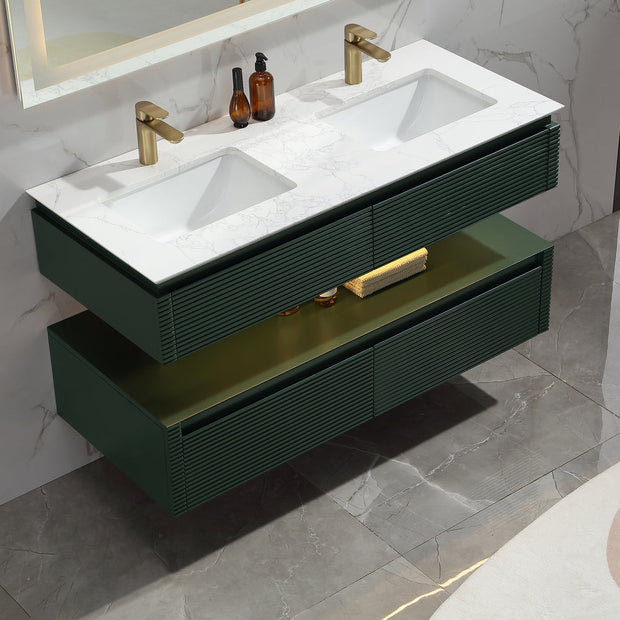 Lumino 48" Modern Double Bathroom Vanity with Engineered Stone Top and Light US