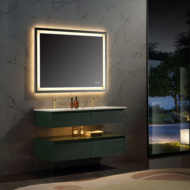 Lumino 48" Modern Double Bathroom Vanity with Engineered Stone Top and Light US