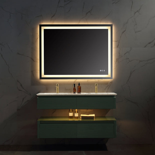 Lumino 48" Modern Double Bathroom Vanity with Engineered Stone Top and Light US