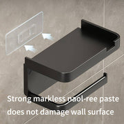 Punch-Free Wall-Mounted Toilet Paper Holder with Phone Shelf