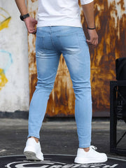 Men's Casual Skinny Jeans, Chic Street Style Medium Stretch Denim Pants