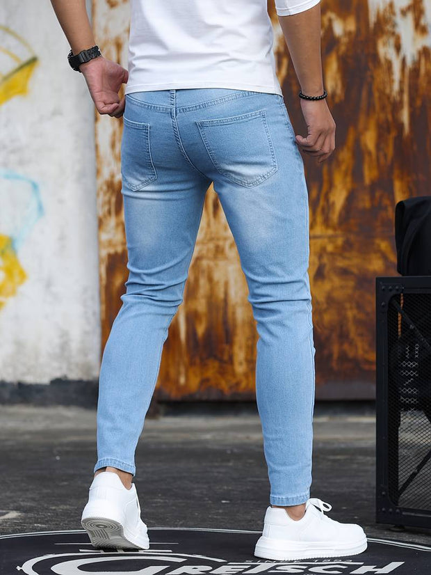 Men's Casual Skinny Jeans, Chic Street Style Medium Stretch Denim Pants