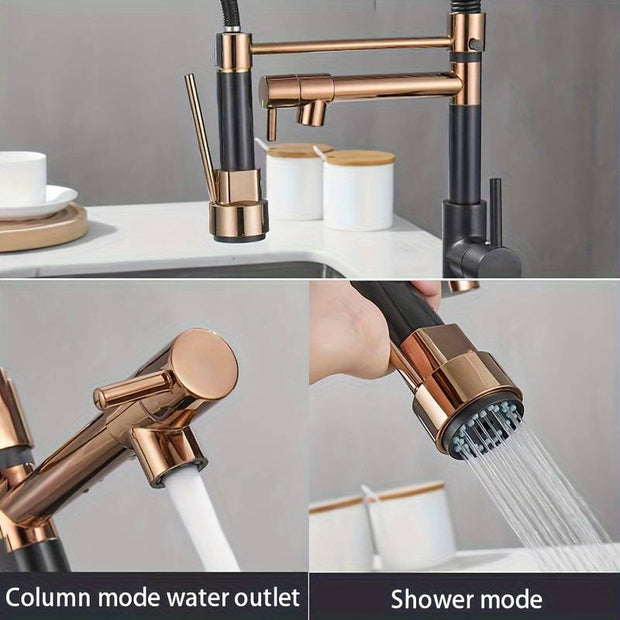 Rose Gold Dual-Handle Kitchen Faucet. || Matching Hot Cold Bath