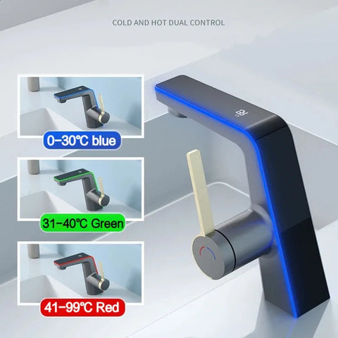 LED Light Display Bathroom Faucet With 2 Modes Spout Hot Cold Single Hole Deck Mounted Water Sink Mixer Tap Batteries Not Required