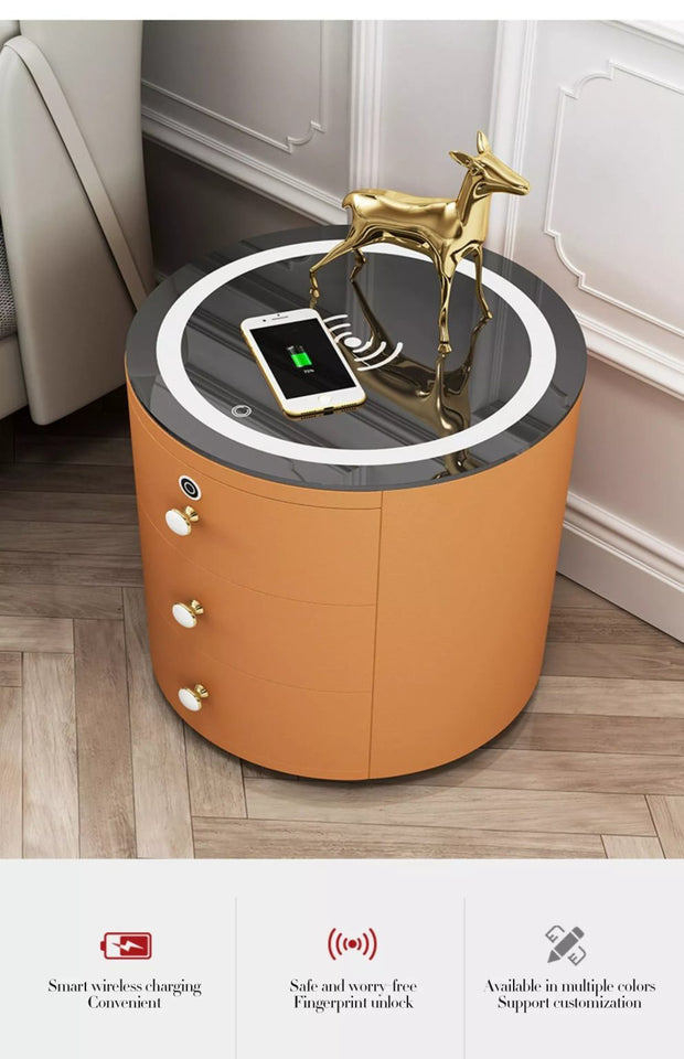 Round Smart Wireless Charging Bedside Table