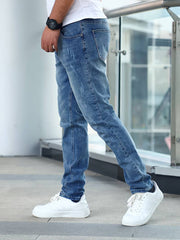 Men's Casual Medium Stretch Jeans, Classic Design Denim Pants