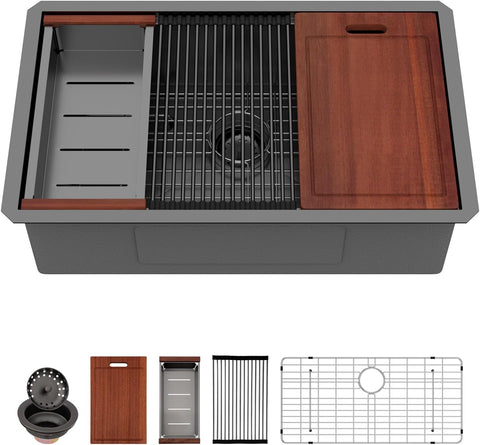 33x19 inch Gunmetal Black Undermount Kitchen Sink met Ledge Workstation