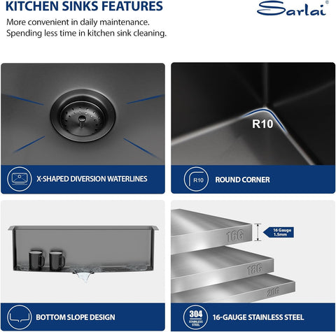 33x19 inch Gunmetal Black Undermount Kitchen Sink met Ledge Workstation