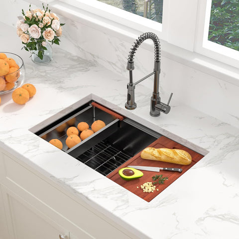 33x19 inch Gunmetal Black Undermount Kitchen Sink met Ledge Workstation