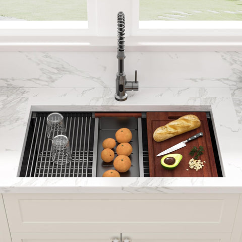 33x19 inch Gunmetal Black Undermount Kitchen Sink met Ledge Workstation