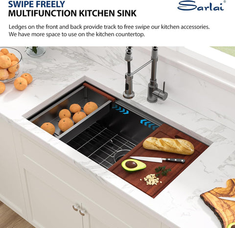 33x19 inch Gunmetal Black Undermount Kitchen Sink met Ledge Workstation