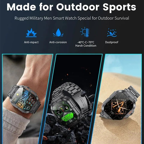 LIGE Outdoor Sports Fitness Smartwatch For Men 1.96 Inch Screen Bluetooth Calling Waterproof Watches Blood Oxygen Reloj Hombre