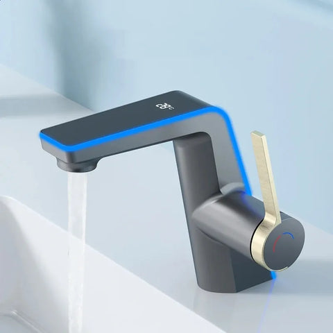 LED Light Display Bathroom Faucet With 2 Modes Spout Hot Cold Single Hole Deck Mounted Water Sink Mixer Tap Batteries Not Required