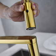 Single Hole High Arc Magnetic Kitchen Faucet Dual-Function Spray In Gold